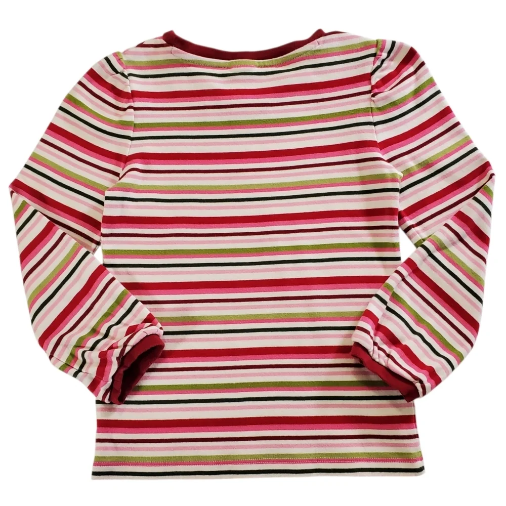 K1378 * Gymboree Cozy Owl Line Girls Striped Tee Burgundy Pink Green Size 6